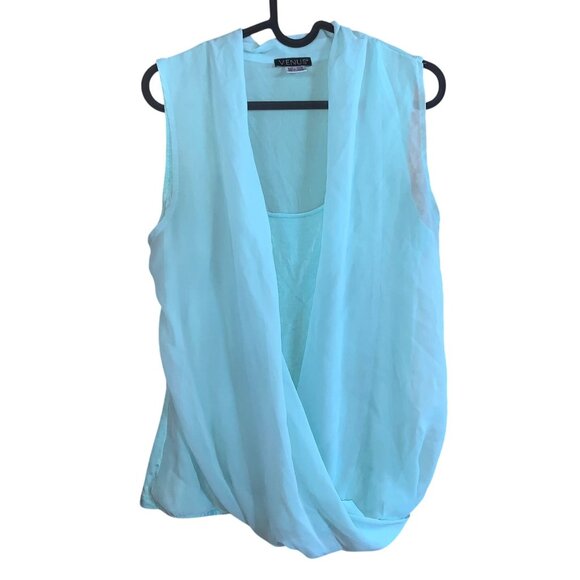 Sleeveless Venus Womens Draped Light Blue Top Size L Polyester Casual - Picture 3 of 9